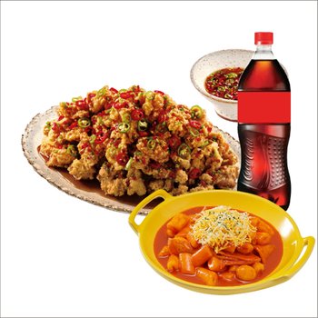 [기프티쇼] 노랑통닭 (레귤러/순살)칼칼한청양치킨+떡볶이+콜라1.25L