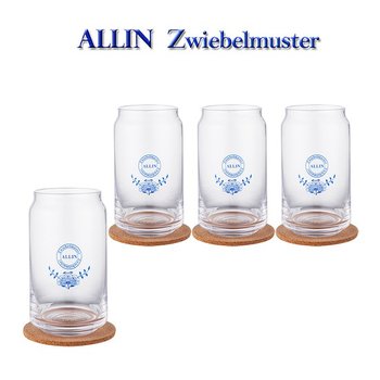 알린 쯔비벨블루 비어캔 글라스 480ml 4P + 코르크 컵받침 4P