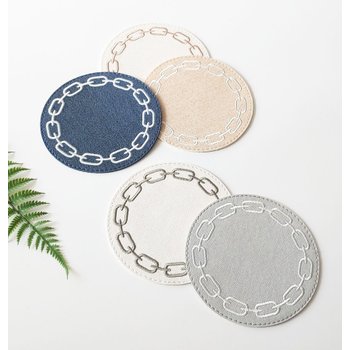 아르떼펠레 아르떼펠레 방수 인조 가죽 체인 자수 원형 티코스터 컵받침 4P 5color