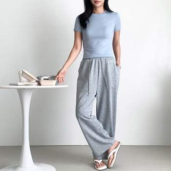 일자핏 QA80DK04 여자 팬 추리닝 데일리 허리밴딩 트레이닝바지