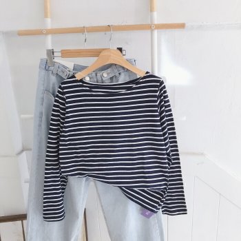 보블리에 / (4color) 스트라이프 보트넥 긴팔 티셔츠