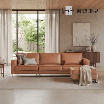 데이먼스 4인용 천연면피 가죽소파 스툴포함