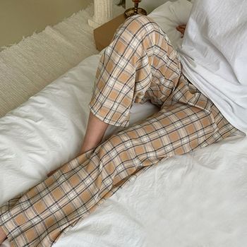 여성 ENBY5013 체크 잠옷 하의 파자마 홈웨어 긴 바지 노랑