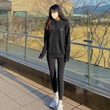 라코스테 남여공용 무지 팝 오버 후드티