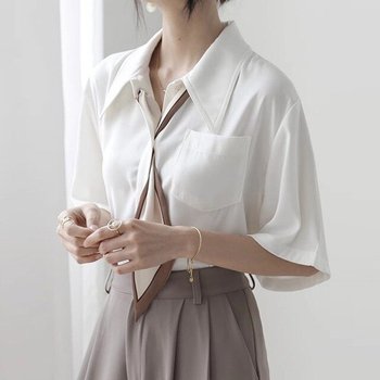 스카프 포인트 카라넥 셔츠 조엘리셔츠