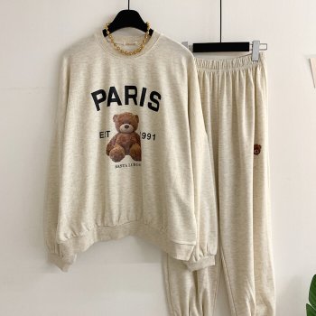 허니제이 / 라톡 레터링 맨투맨 조거 트레이닝 세트(2color)