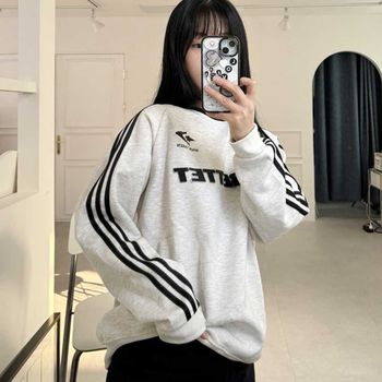 빈티지무드 GU55QC72 영문레터링 배색라인 포인트 맨투맨티셔츠