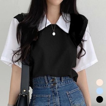 신상오픈런 필라렌 레이어드 카라넥 반팔티셔츠 포인트