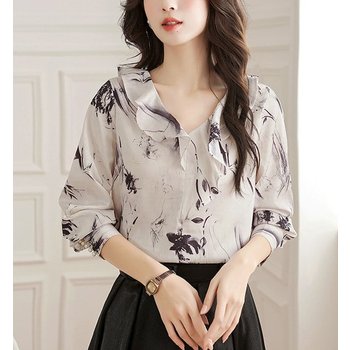 러플브이넥 프린팅 블라우스 511664