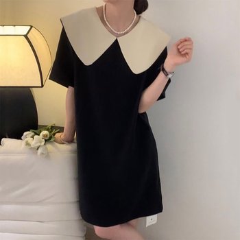 코지23 여자 얼굴소멸 빅카라 리본 루즈핏 반팔 미니원피스