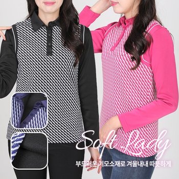 소프트레이디 여성 겨울 기모안감 긴팔 카라 티셔츠W4WT17