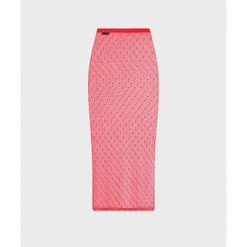 MARINE SERRE 여성 플림티 문 매쉬 플록 롱 스커트 레드 PLUMETIS MOON MESH FLOCK LONG SKIRT R