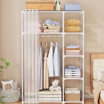 간편 577HRI00 조립 드레스룸 옷장 1인 키큰장 커튼 미니옷장