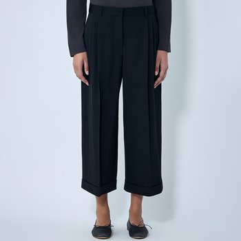 26 FW 더로우 Lior 플리츠 커프트 헴 울 와이드 크롭 팬츠 블랙 10865 W4369 BLK