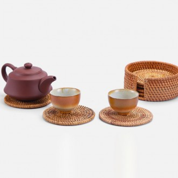 라탄컵받침 EYZ173D7 티코스터 원형 컵 받침대 8cm 세트 RD-10925