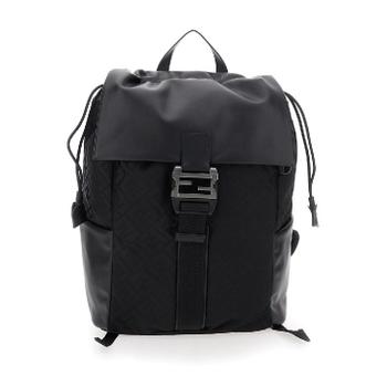 펜디 FENDI Black Backpack with Logo Plaque and All Over FF Motif in Nylon Man 7VZ090AVC6
