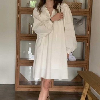 벌룬소매 봄 카라넥 여름 블라우스 여성 화이트 (43QZi)