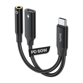 60W PD 고속충전겸용 AUX to USB C타입 이어폰 듀얼젠더 GD20 (S33523540)