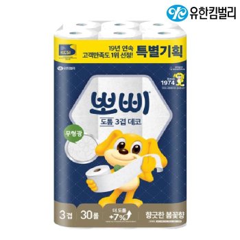 뽀삐 도톰 3겹 데코 향긋한 봄꽃향 30M 30롤 x1팩