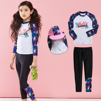 [ST홀리데이] 여아래쉬가드플랩캡set ST718 (상의+워터레깅스+플랩캡) G