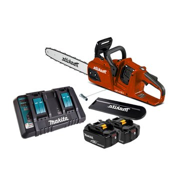 마끼다 DUC355RGER 36V(18Vx2) 6.0Ah x2팩 충전체인톱 350mm(14인치) 레드색상 벌목톱 듀얼충전
