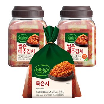 lTVl비비고 묵은지 1.5KG+썰은배추김치 1.2KG(용기) 2개