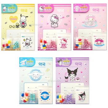 산리오 꽁알꽁알 사랑처방전 편지지 5종 세트 캐릭터 마리편지 약포지 스티커세트