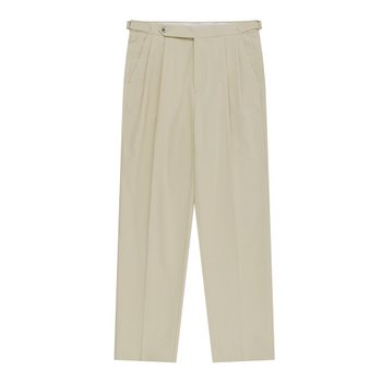 Essential Linen Cotton Twill Adjust 2-Pleated Relaxed Chino (Beige)