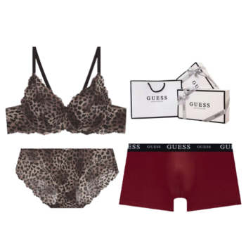 게스언더웨어 호피나염 브라렛 남여 커플속옷세트