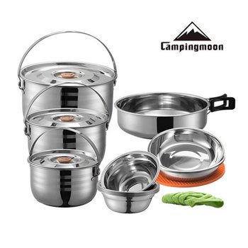 스텐 코펠 세트 8인용 캠핑용 식기세트 3중바닥 냄비 차박 준비물 백패킹 장비
