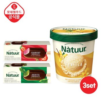 [롯데 나뚜루] 파인트 1개+바 2개 세트 (바닐라 파인트/딸기초콜 바/녹차초콜 바)