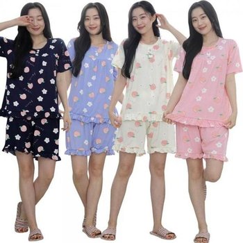 [라일리의류] Rly bns 여성 프릴 잠옷 반팔 세트 복숭아 피치원