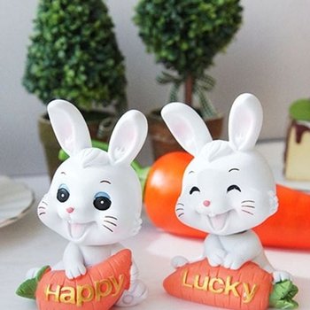 행복한 당근 토끼 2P세트 미니어처 앉은인형 장식인형 (KYR-WE10966)