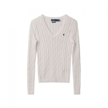POLO RALPH LAUREN W 케이블 니트 코튼 V넥 스웨터 - 화이트 WMPOSWENC020655-100 896598