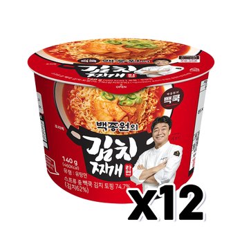 빽쿡 백종원의 김치찌개라면 큰컵사발면 140g x 12개 한박스