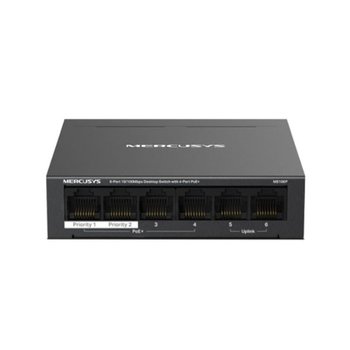 머큐시스 MS106P 스위치허브 6포트 10/100Mbps 데스크탑 PoE+ 지원