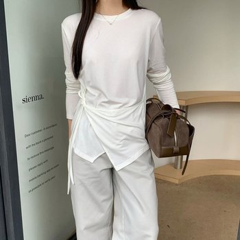 아인리 봄 가을 사이드 랩 여성 긴팔 티 ay 71028 사이드랩티셔츠 랩스타일티셔츠 여성랩티
