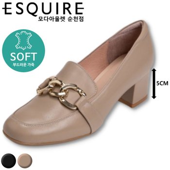 5CM 블럭굽으로 착화감 좋은 여성 빅체인 로퍼 펌프스 EQESHP513BE_SC
