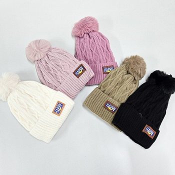 MNO 바르딘 케이블무늬 방울 니트 털모자 SD-241205