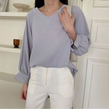 나그랑 QT65XB95 롱남방 간절기 브이넥 블라우스 남방 셔츠 손