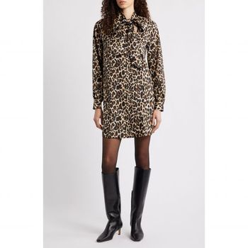 [해외] Caslon 캐슬론 레오파드 프린트 긴소매 타이넥 셔프트 드레스 7581542