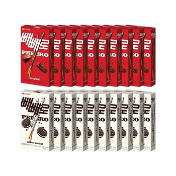 초코 빼빼로 46g 10개+화이트쿠키 빼빼로 37g 10개