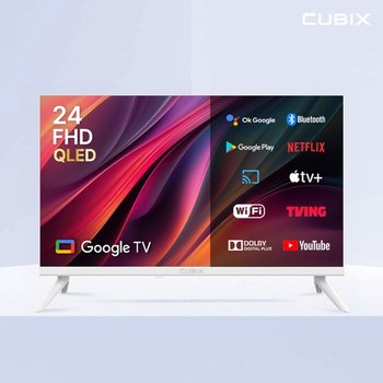 큐빅스 FHD QLED 24인치 TV 모니터 구글 스마트 티비 화이트에디션 넷플릭스 유튜브 캠핑 카라반