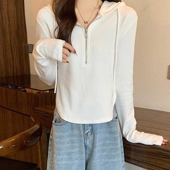 [MEN60243_62_62]간절기 캠퍼스 룩 반집업 후드 긴팔 티