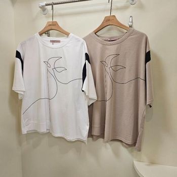 HC07 버드라인 소매 배색 반팔 티 A25TS5244_P394945924