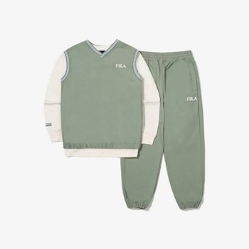 휠라키즈트레이닝세트 KQC FK2FSG3101X-GOV 3pcs 우븐 조끼 상하세트