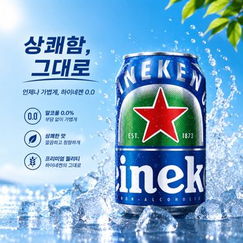 하이네켄 넌 알콜릭 330ml 1캔 / 맥주맛 탄산음료 논알콜 비알콜