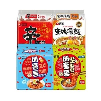 신라면5개+안성탕면5개+배홍동4개+배홍동칼빔면4개 총 18개