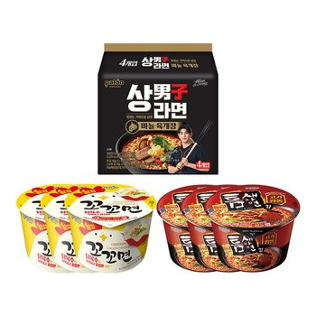 상남자라면 x1팩 + 틈새고기짬뽕컵 x3개 + 꼬꼬면컵 x3개