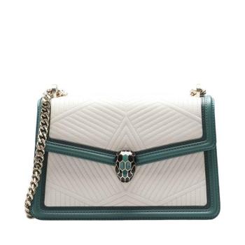 [중고명품] 불가리 [리본즈] 화이트 & 그린 카프스킨 다이아몬드